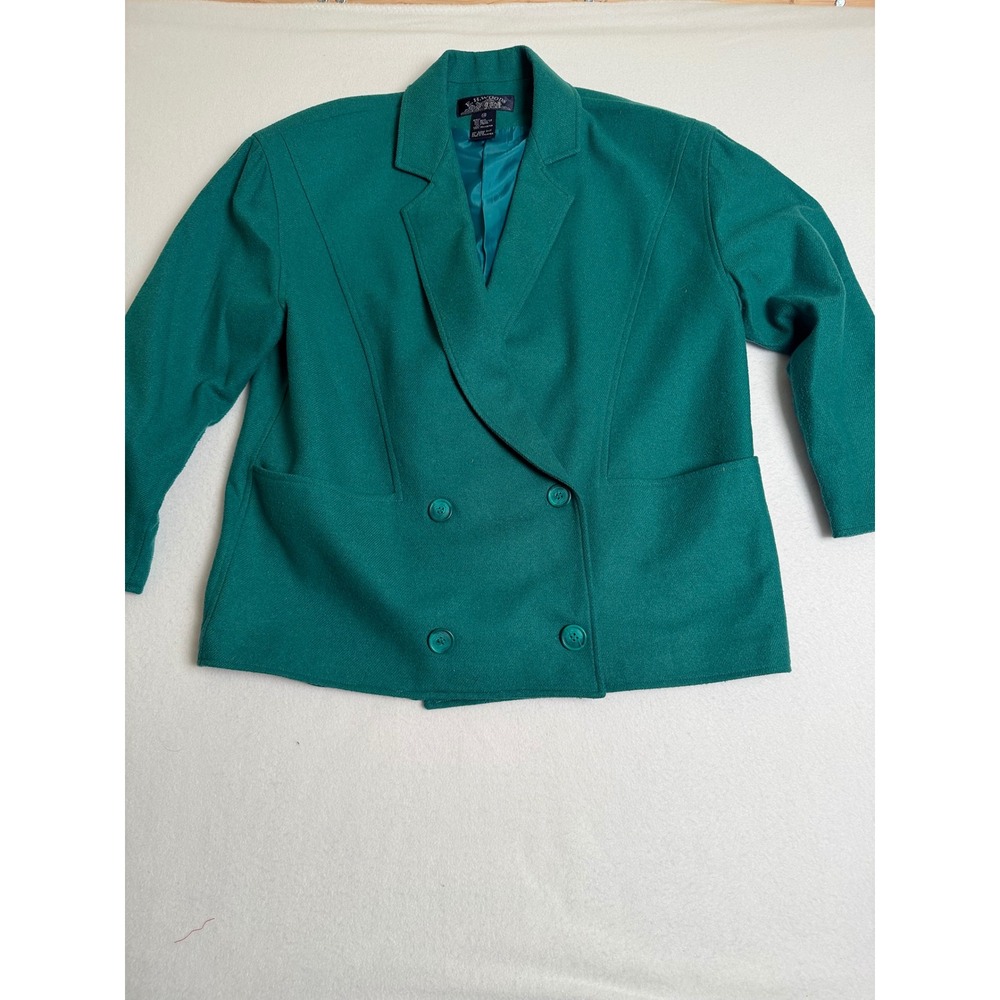 E.H. Woods Vintage Teal Green Wool Blend Double Breasted Blazer Jacket Size 14